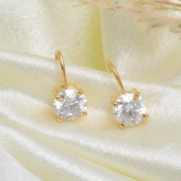Moissanite 925 Pure Silver Dangle Earrings Gold Plated - Image 4