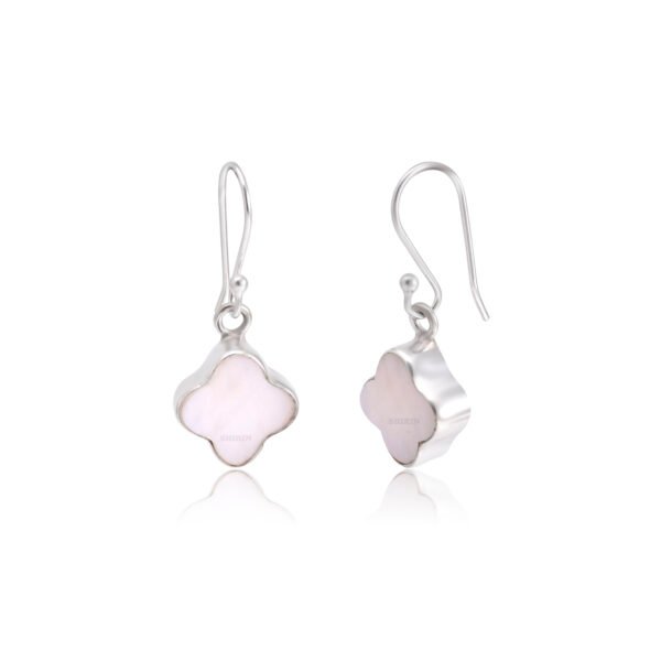 Mother of Pearl Clover Leaf 925 Sterling Silver Dangle Earrings - Image 4