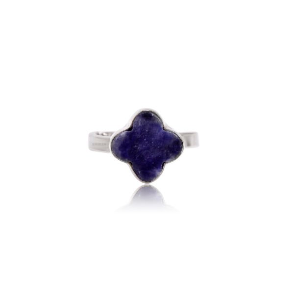 Sodalite Stone Clover Leaf 925 Pure Silver Adjustable Ring - Image 4