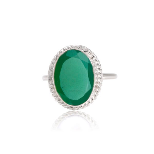 Green Onyx Stone 925 Pure Silver Adjustable Ring - Image 4