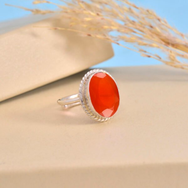 Red Onyx Stone 925 Pure Silver Adjustable Ring - Image 4