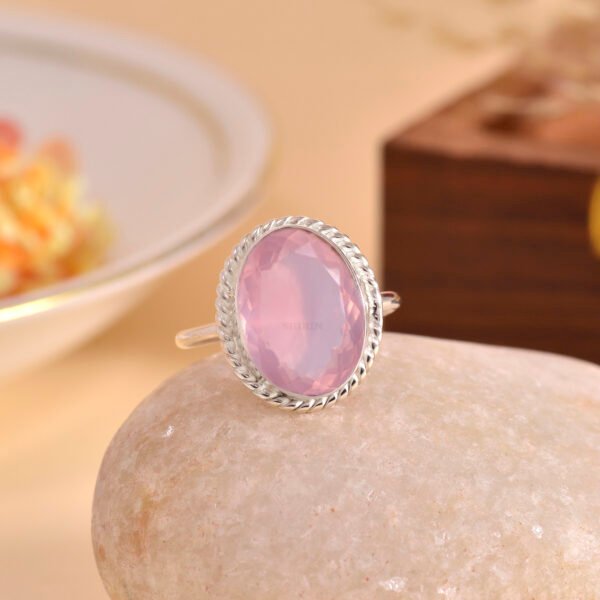Rose Quartz 925 Pure Silver Adjustable Ring