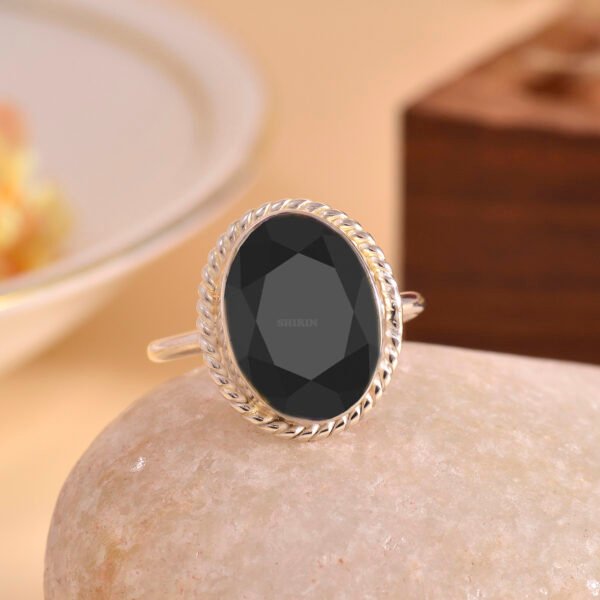Black Onyx 925 Pure Silver Adjustable Ring