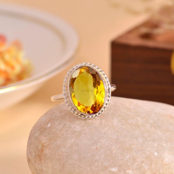 Natural Citrine Stone 925 Pure Silver Adjustable Ring
