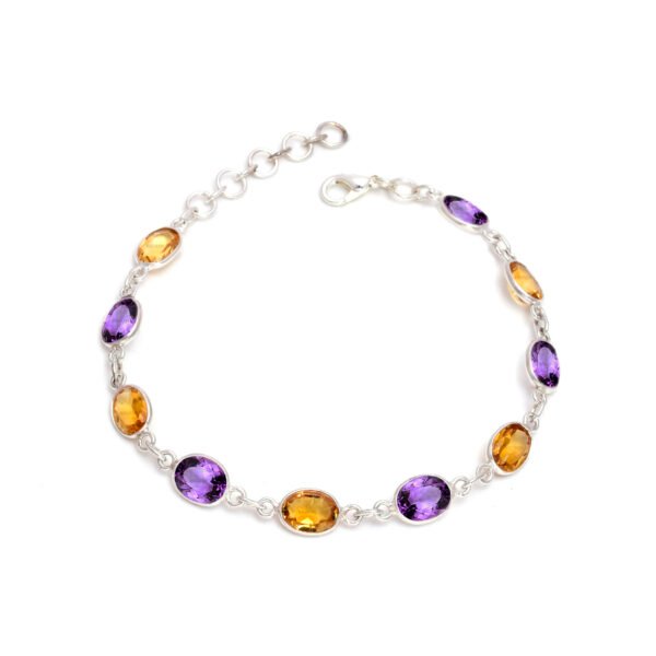 Amethyst & Citrine Combination Bracelet – 925 Pure Silver - Image 5