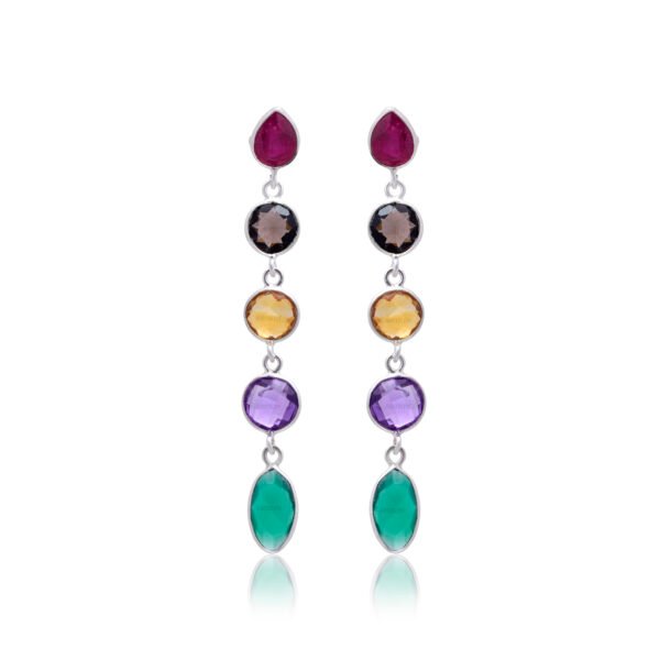 Multi-Stone 4-Layer Dangle Earrings in 925 Pure Silver - Image 5