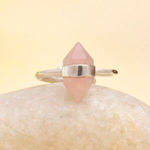 Hexagon Rose Quartz Ring in 925 Pure Silver – Minimal & Elegant Design