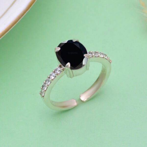 Adjustable Black Onyx and Moissanite Stone 925 Silver Ring - Image 5