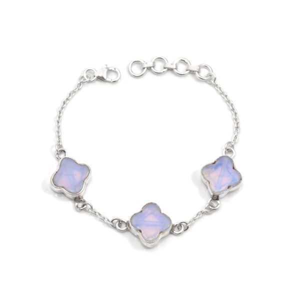 Opalite Stone Clover Leaf 925 Pure Silver Adjustable Bracelet - Image 4