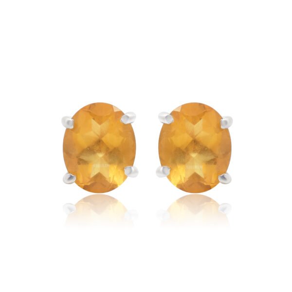 Citrine Stone 925 Pure Silver Stud Earrings - Image 4