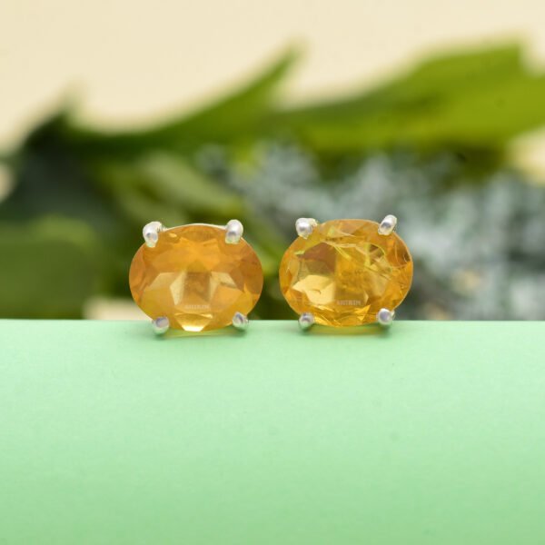Citrine Stone 925 Pure Silver Stud Earrings - Image 3