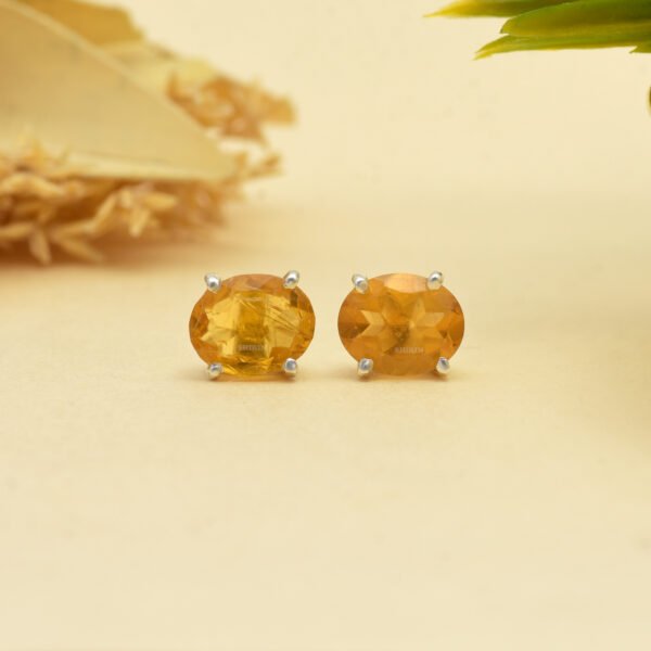 Citrine Stone 925 Pure Silver Stud Earrings
