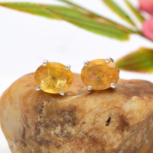 Citrine Stone 925 Pure Silver Stud Earrings - Image 2
