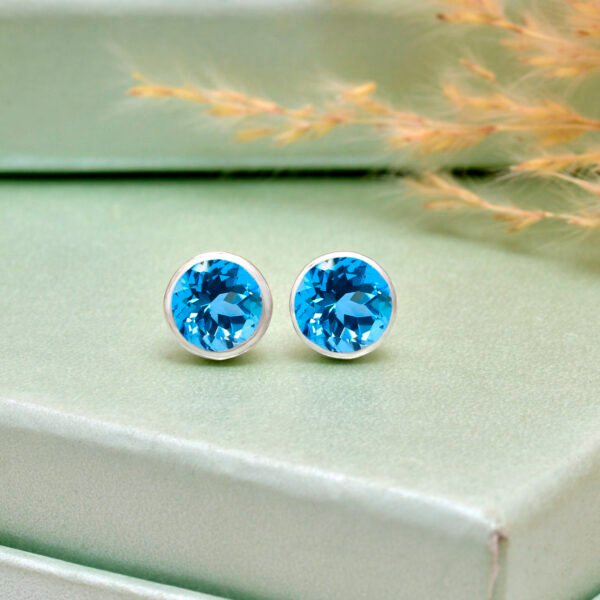 925 Pure Silver Natural Topza Stone Studs - Image 2