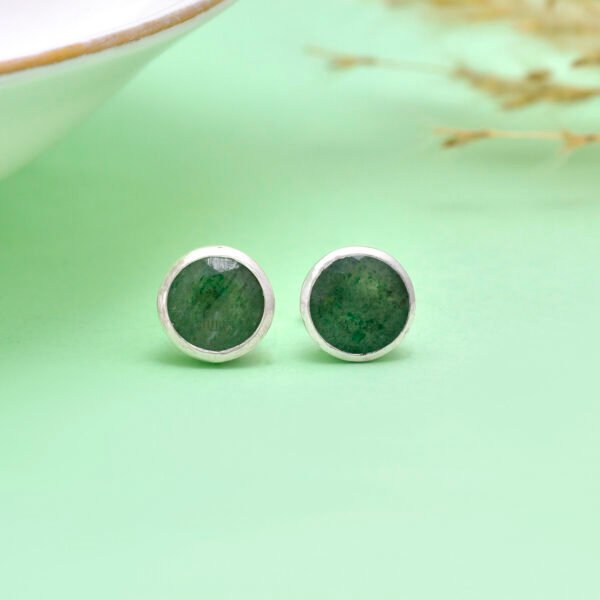 925 Pure Silver Green Aventurine Stone Studs
