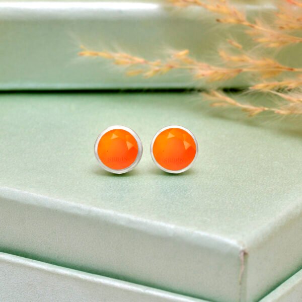 925 Pure Silver Natural Carnelian Stone Studs - Image 2