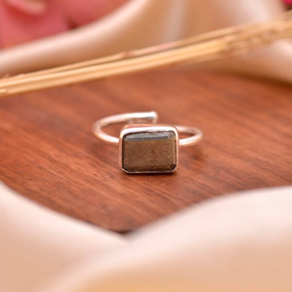 Natural Pyrite Stone 925 Silver Adjustable Ring - Image 3
