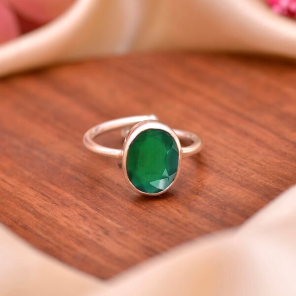 Natural Green Onyx Stone 925 Silver Adjustable Ring - Image 2