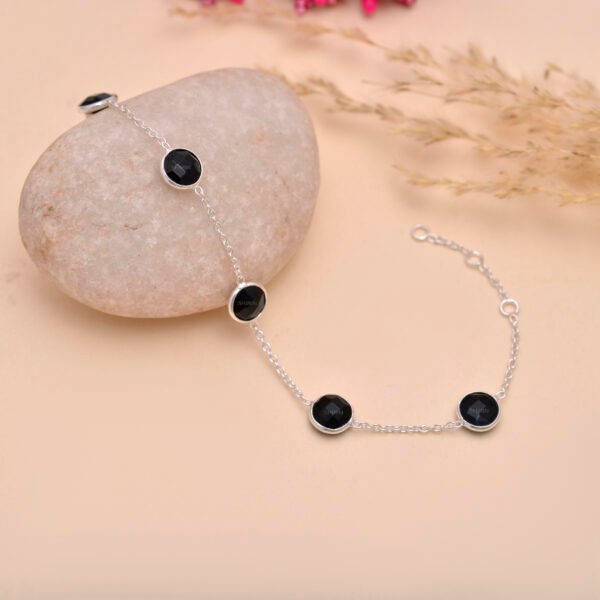 Natural Black Onyx Stone 925 Silver Bracelet - Image 3