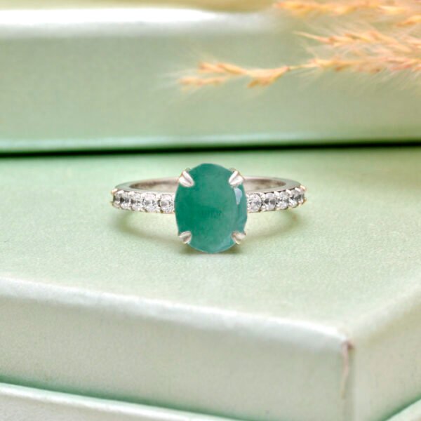 Adjustable Green Aventurine and Moissanite Stone 925 Silver Ring - Image 2