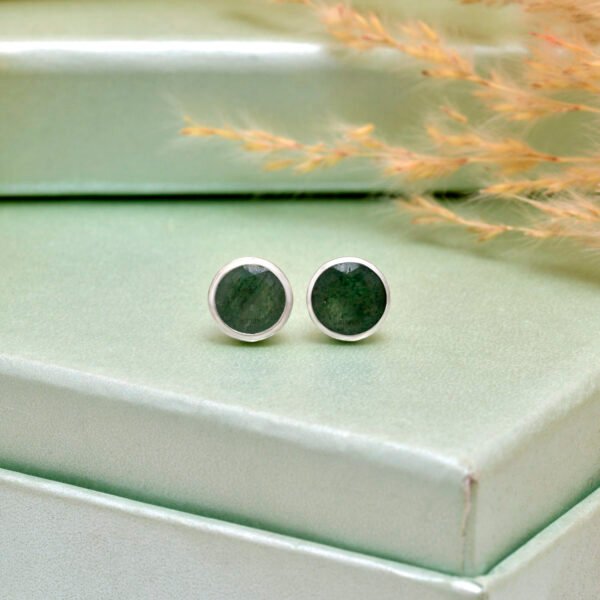 925 Pure Silver Green Aventurine Stone Studs - Image 2