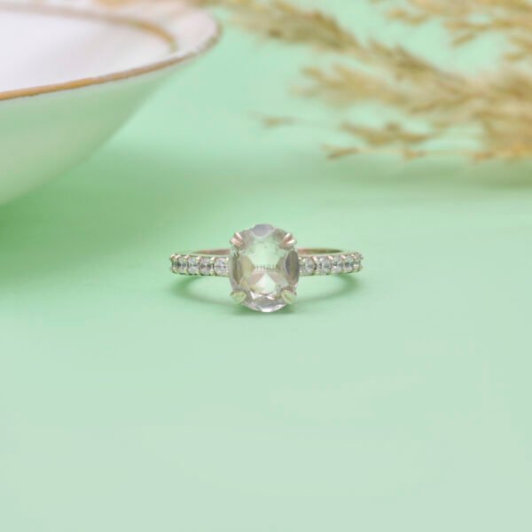Adjustable Clear Quartz and Moissanite Stone 925 Silver Ring