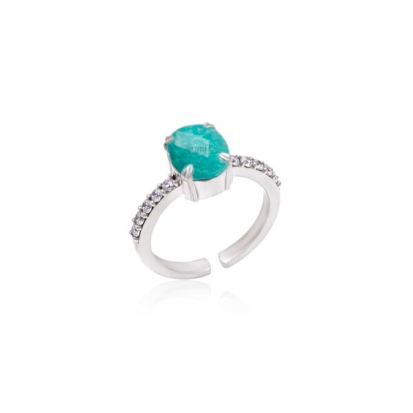 Adjustable Amazonite and Moissanite Stone 925 Silver Ring - Image 3