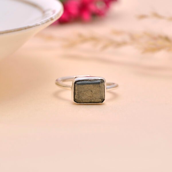 Natural Pyrite Stone 925 Silver Adjustable Ring