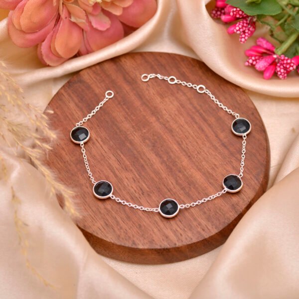 Natural Black Onyx Stone 925 Silver Bracelet
