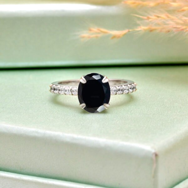 Adjustable Black Onyx and Moissanite Stone 925 Silver Ring - Image 4