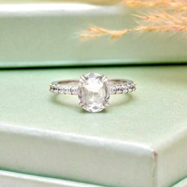 Adjustable Clear Quartz and Moissanite Stone 925 Silver Ring - Image 3
