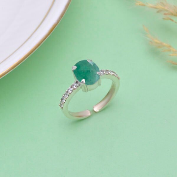Adjustable Green Aventurine and Moissanite Stone 925 Silver Ring - Image 4