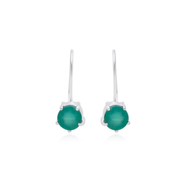 Green Onyx Stone 925 Pure Silver Dangle Earrings - Image 3