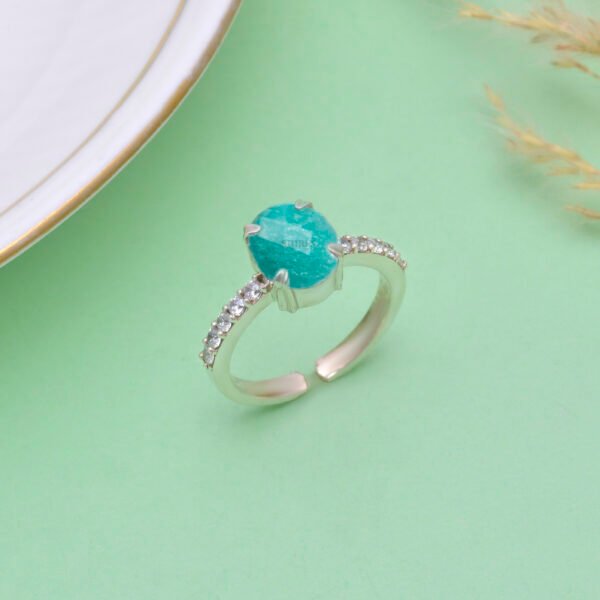 Adjustable Amazonite and Moissanite Stone 925 Silver Ring - Image 4