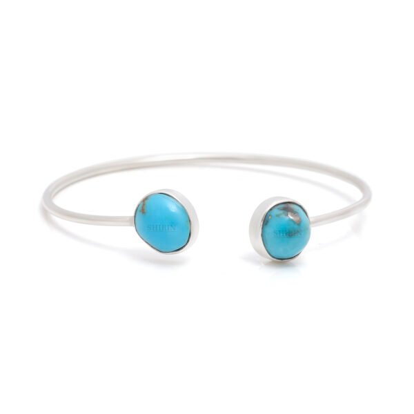 Turquoise Double-Sided Gemstone Bangle in 925 Pure Silver – Open Cuff Design - Image 4