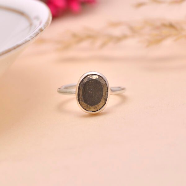 Natural Pyrite Stone 925 Silver Adjustable Ring