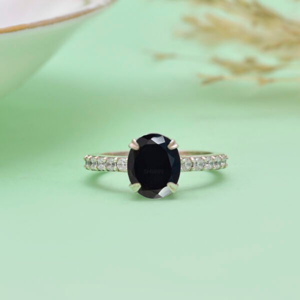 Adjustable Black Onyx and Moissanite Stone 925 Silver Ring
