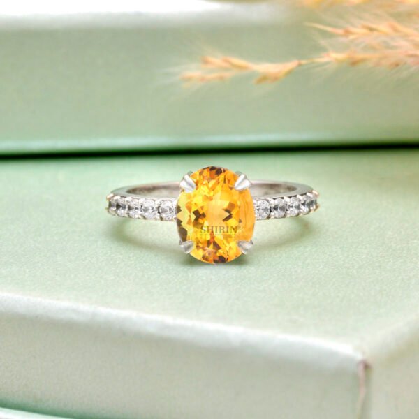 Adjustable Citrine and Moissanite Stone 925 Silver Ring - Image 4