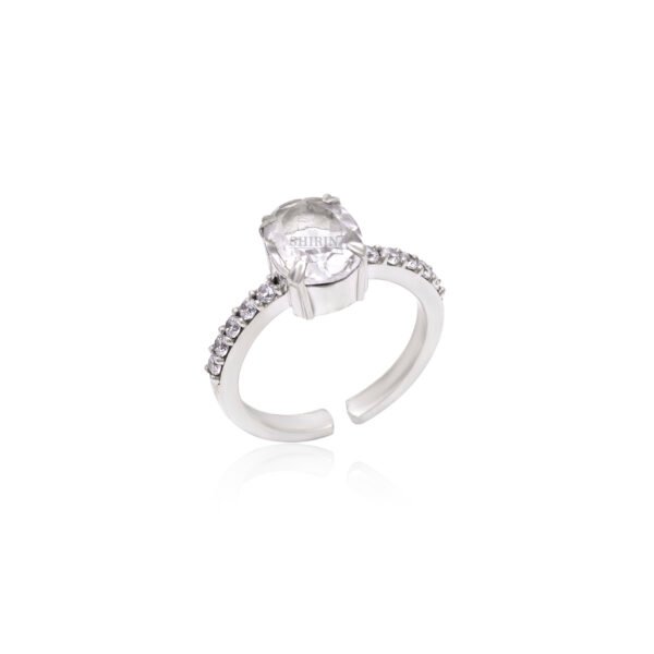Adjustable Clear Quartz and Moissanite Stone 925 Silver Ring - Image 4