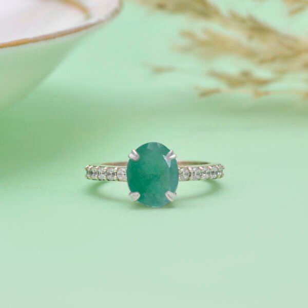Adjustable Green Aventurine and Moissanite Stone 925 Silver Ring