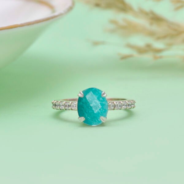 Adjustable Amazonite and Moissanite Stone 925 Silver Ring