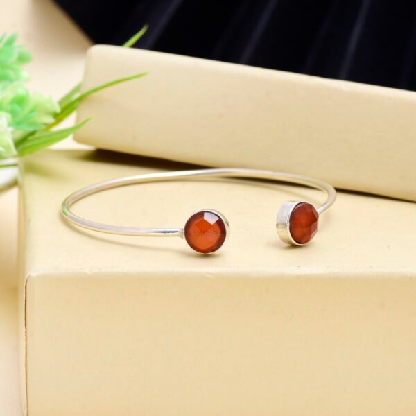 Carnelian Gemstone Two-Sided Open Bangle in 925 Pure Sterling Silver
