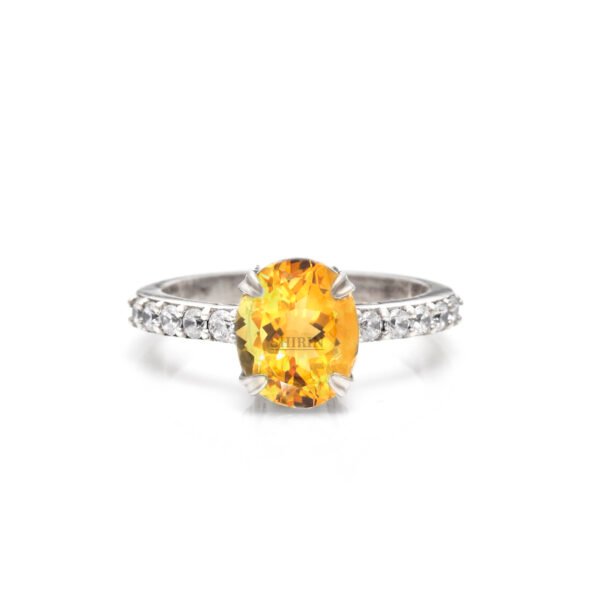 Adjustable Citrine and Moissanite Stone 925 Silver Ring - Image 5