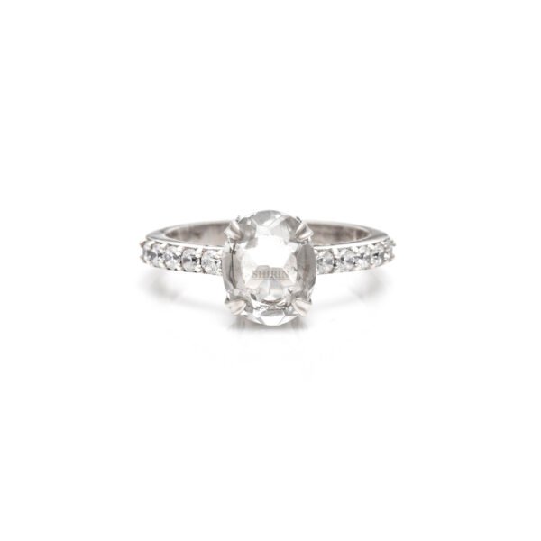 Adjustable Clear Quartz and Moissanite Stone 925 Silver Ring - Image 5