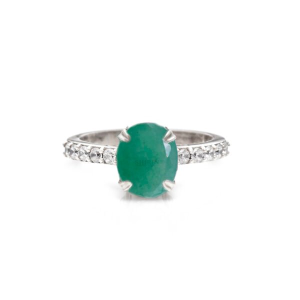 Adjustable Green Aventurine and Moissanite Stone 925 Silver Ring - Image 5