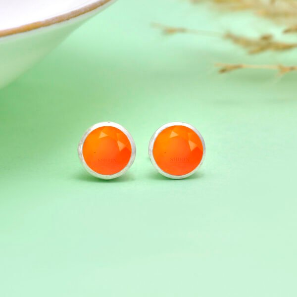 925 Pure Silver Natural Carnelian Stone Studs